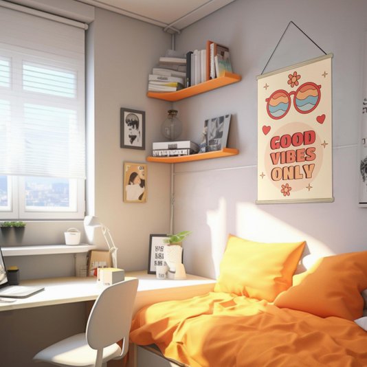 Quadro de Cabide Poster Hanger em Tecido Canvas Good Vibes Only