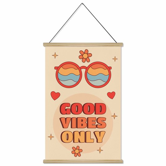 Quadro de Cabide Poster Hanger em Tecido Canvas Good Vibes Only