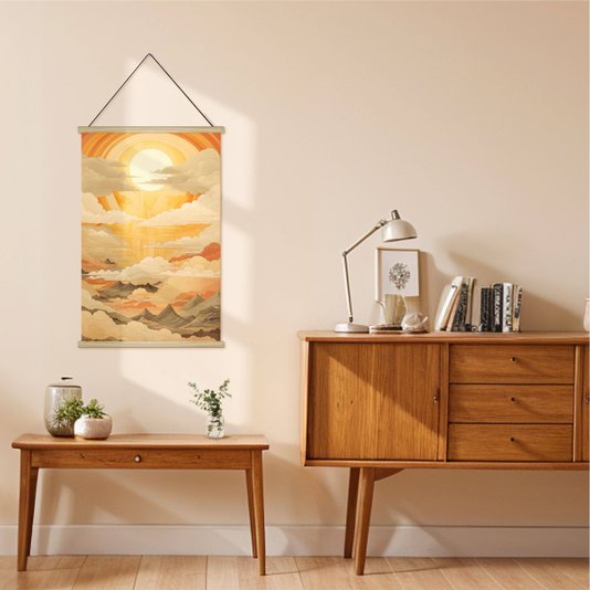 Quadro de Cabide Poster Hanger em Tecido Canvas Montanhas e Céu Colorido