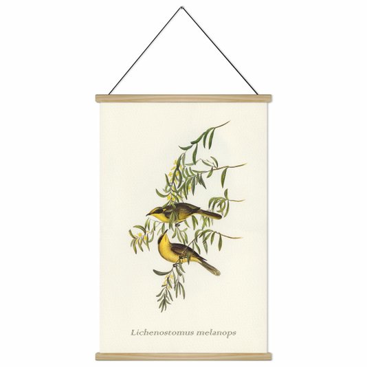 Quadro de Cabide Poster Hanger em Tecido Canvas Passarinhos Amarelos nos Galhos