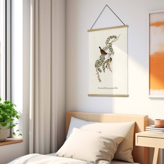 Quadro de Cabide Poster Hanger em Tecido Canvas Passarinhos no Galho