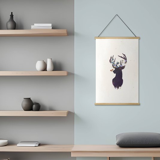 Quadro de Cabide Poster Hanger em Tecido Canvas Rena com Flores