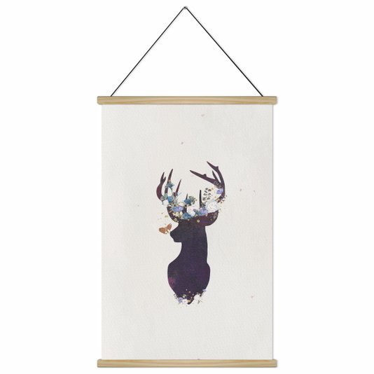 Quadro de Cabide Poster Hanger em Tecido Canvas Rena com Flores