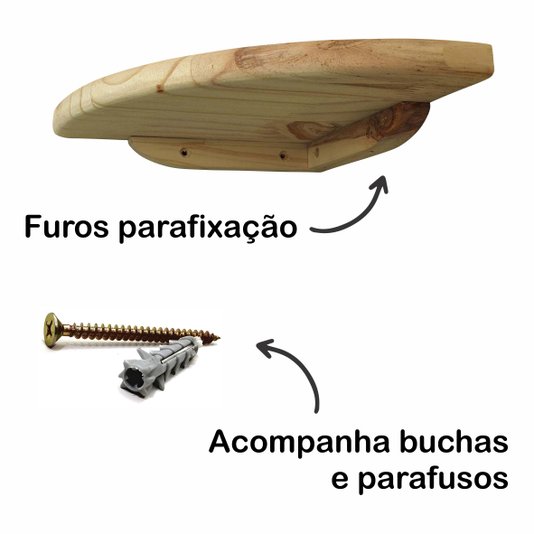 Prateleira de Canto de Parede em Madeira de Pinus Natural