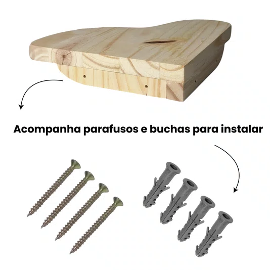 Prateleira de Canto de Parede Orgânica Em Madeira Pinus Conjunto com 2 Peças