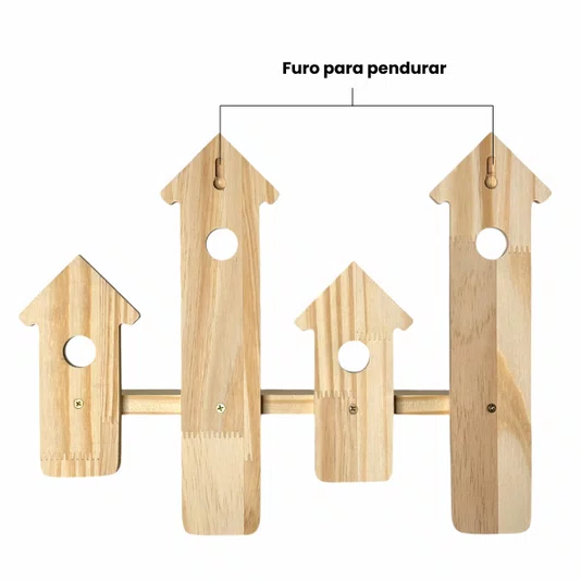 Prateleira de Parede com Casinhas de Passarinhos em Madeira Pinus – Ideal para Artesanato DIY, Decoração de Casa e Jardim