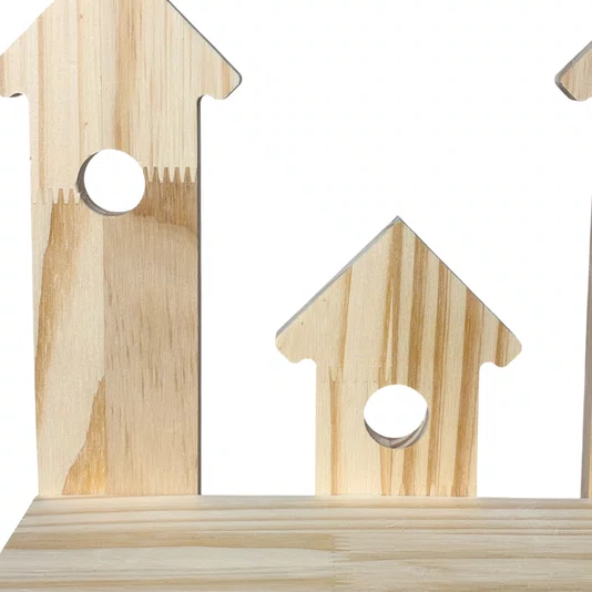 Prateleira de Parede com Casinhas de Passarinhos em Madeira Pinus – Ideal para Artesanato DIY, Decoração de Casa e Jardim