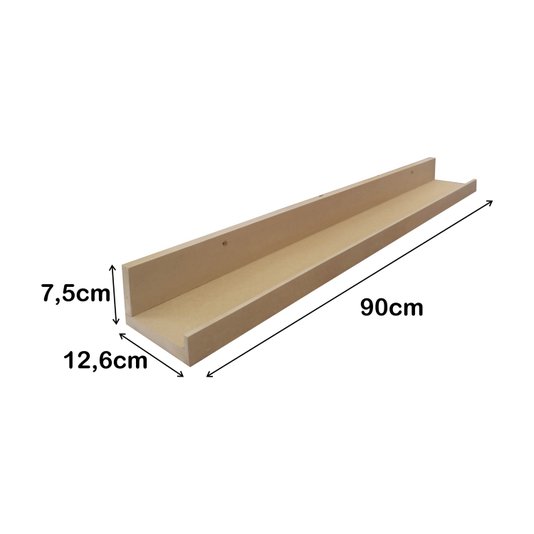 Prateleira de Parede em MDF Cru para Quadros e Decorações - 90x12,6
