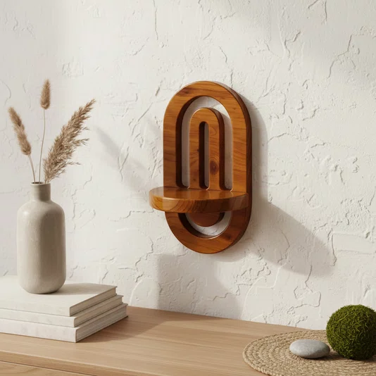 Prateleira Decorativa De Parede Com Arcos Orgânicos Em Madeira Pinus Estilo Japandi