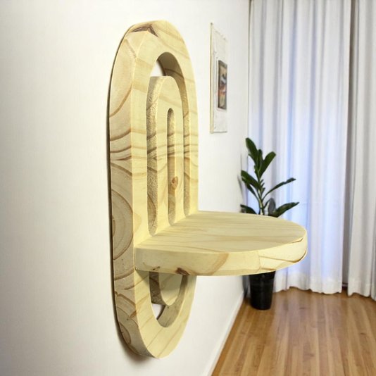 Prateleira Decorativa De Parede Com Arcos Orgânicos Em Madeira Pinus Estilo Japandi
