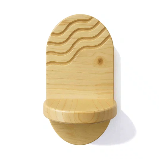 Prateleira Decorativa De Parede Oval Com Frisos Em Madeira Pinus Estilo Japandi