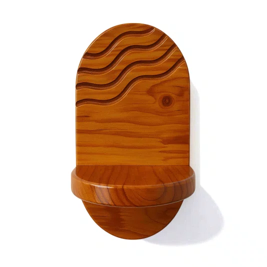 Prateleira Decorativa De Parede Oval Com Frisos Em Madeira Pinus Estilo Japandi