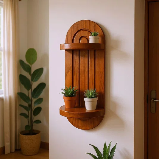 Prateleira Decorativa Oval Flutuante com Frisos em Madeira Pinus Estilo Arco-Íris Para Quarto, Cozinha e Sala