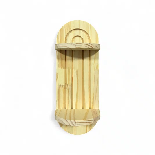 Prateleira Decorativa Oval Flutuante com Frisos em Madeira Pinus Estilo Arco-Íris Para Quarto, Cozinha e Sala