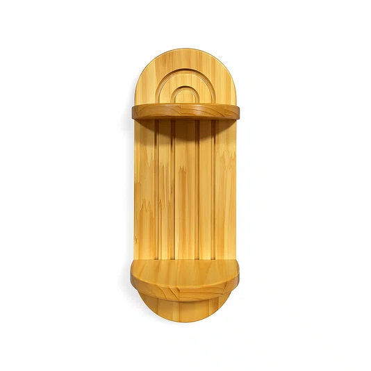Prateleira Decorativa Oval Flutuante com Frisos em Madeira Pinus Estilo Arco-Íris Para Quarto, Cozinha e Sala