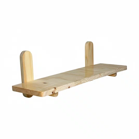 Prateleira Minimalista em Madeira Pinus com Suporte de Pinos Decoração Japandi