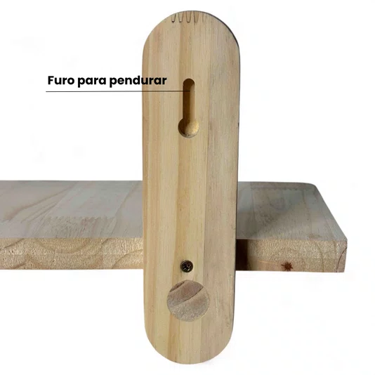Prateleira Minimalista em Madeira Pinus com Suporte de Pinos Decoração Japandi