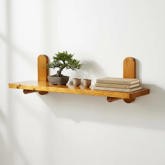 Prateleira Flutuante Minimalista em Madeira Pinus com Suporte de Pinos Decoração Moderna para Sala de Estar e Casa