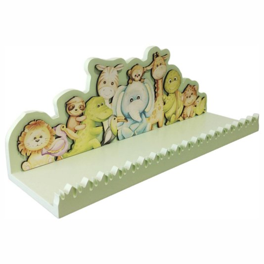 Prateleira para Quarto Infantil Decorativa de Parede Tema Animais Fofinhos - 40x11,8x14,8cm