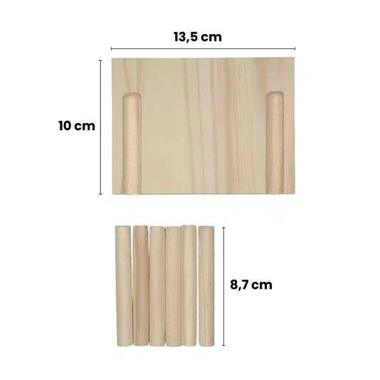 Prateleira Pegboard Borboleta Em Madeira Pinus 6 Pinos e 1 Prateleira 13,5cm