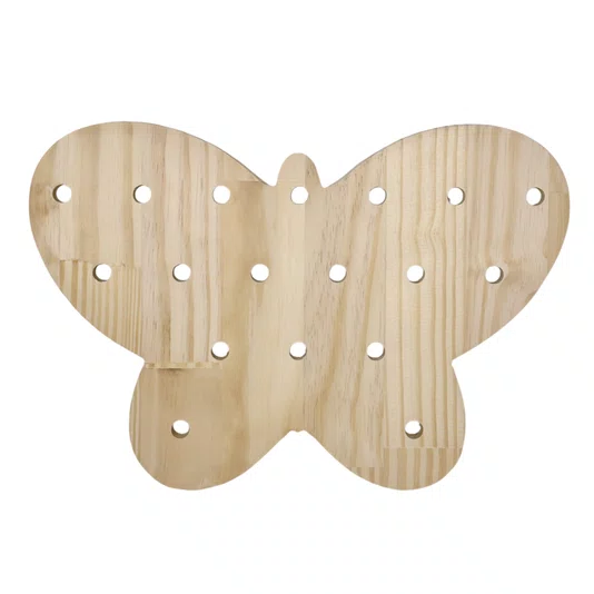 Prateleira Pegboard Borboleta Em Madeira Pinus 6 Pinos e 1 Prateleira 13,5cm
