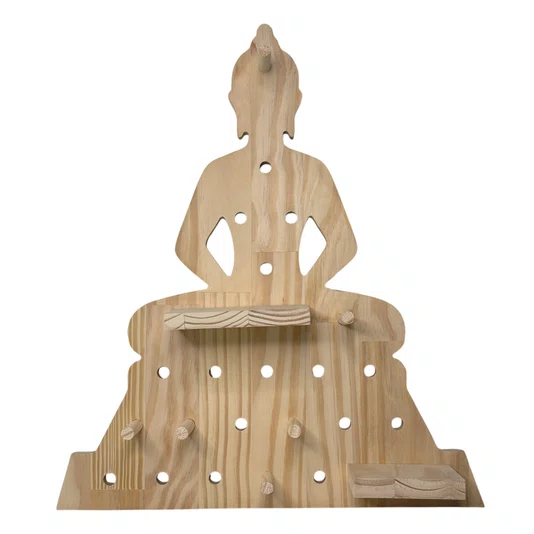 Prateleira Pegboard Budha com 10 Pinos, 1 Prateleira 13,5cm, 1 Prateleira 10cm Em Madeira Pinus