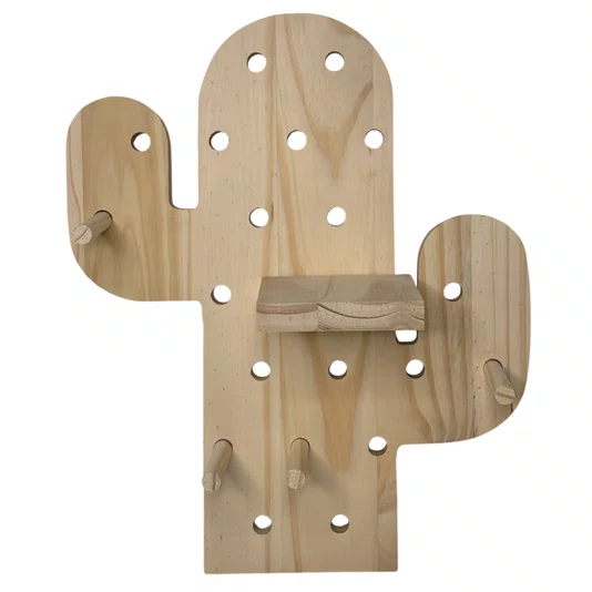 Prateleira Pegboard Cactus com 1 Prateleira 10cm e 6 Pinos Em Madeira Pinus