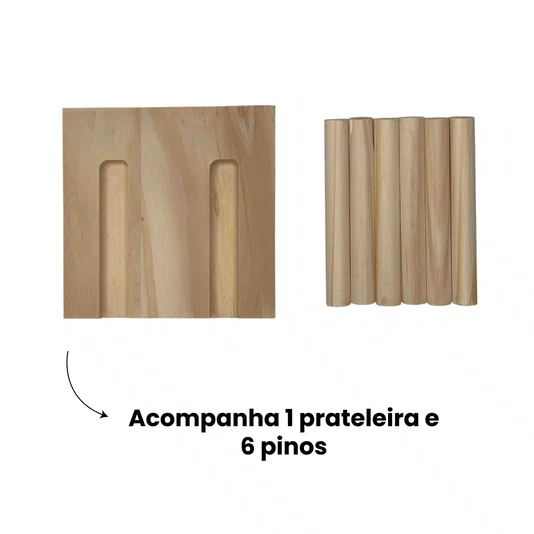 Prateleira Pegboard Cactus com 1 Prateleira 10cm e 6 Pinos Em Madeira Pinus