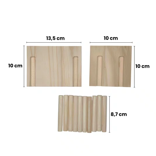 Prateleira Pegboard Coração Em Madeira Pinus Com 10 Pinos, 1 Prateleira 13,5cm e 1 Prateleira 10cm