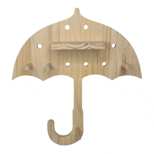 Prateleira Pegboard Guarda-Chuva Em Madeira Pinus com 6 Pinos e 1 Prateleira 13,5cm