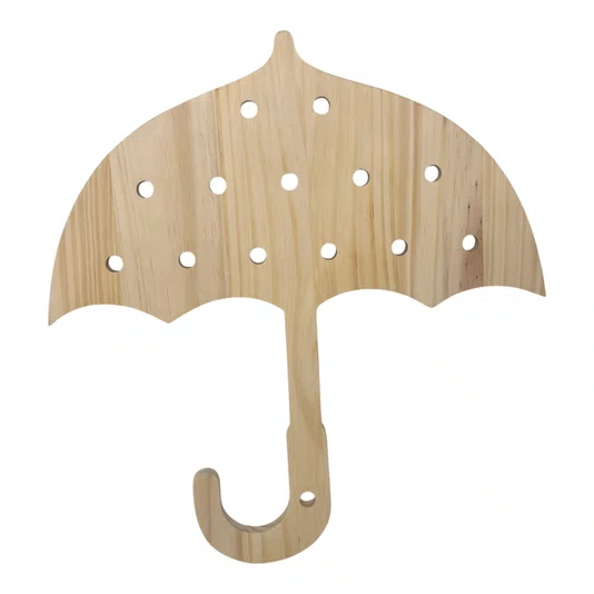 Prateleira Pegboard Guarda-Chuva Em Madeira Pinus com 6 Pinos e 1 Prateleira 13,5cm