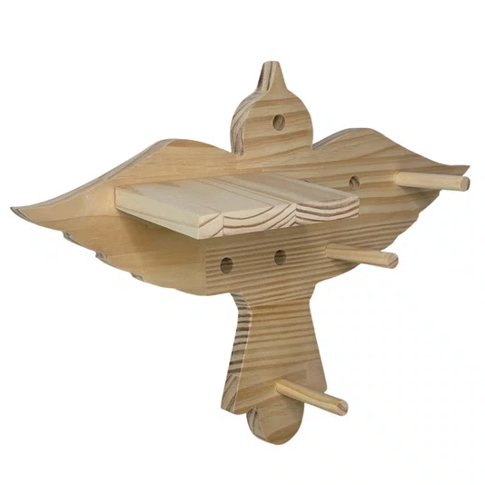 Prateleira Pegboard Pássaro Com 5 Pinos e 1 Prateleira 13,5cm Em Madeira Pinus