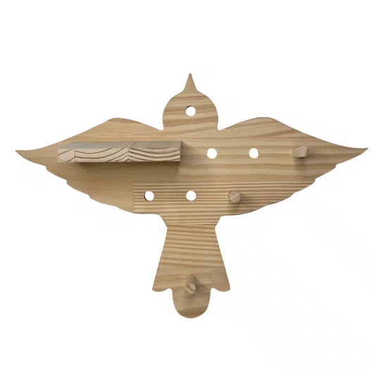 Prateleira Pegboard Pássaro Com 5 Pinos e 1 Prateleira 13,5cm Em Madeira Pinus
