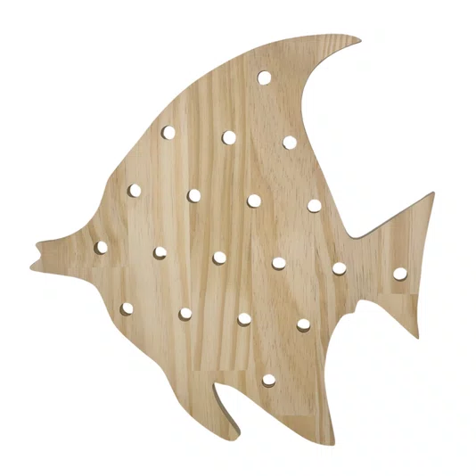 Prateleira Pegboard Peixe Em Madeira Pinus Com 6 Pinos e 1 Prateleira 13,5cm