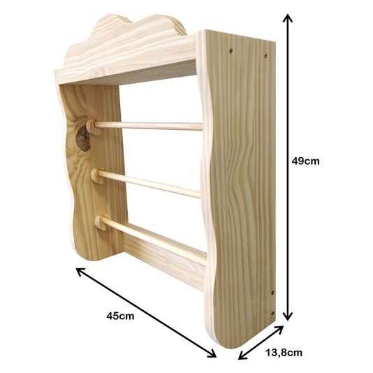 Suporte Dispender Para Papel Toalha Rolos Triplo de Madeira Pinus - 45x49x13,8cm - Farmhouse