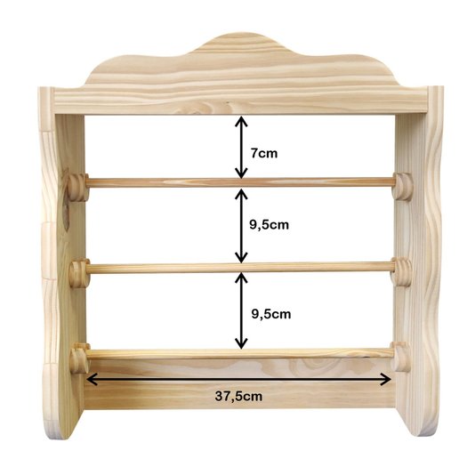 Suporte Dispender Para Papel Toalha Rolos Triplo de Madeira Pinus - 45x49x13,8cm - Farmhouse