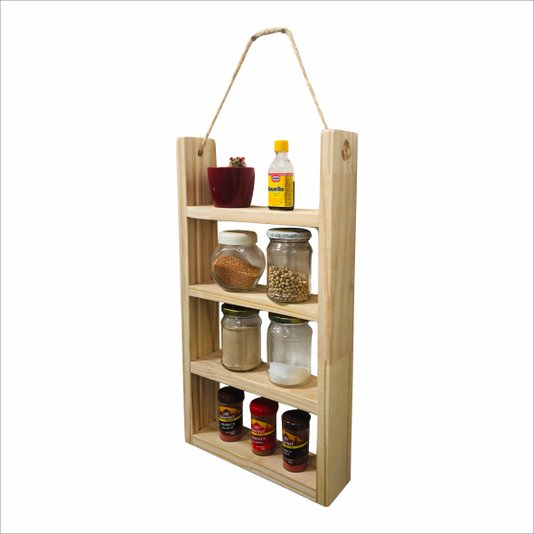 Prateleira de Madeira Pinus Porta Temperos Condimentos para Cozinha - Farmhouse