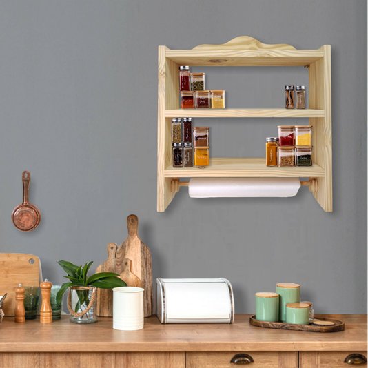 Prateleira de Madeira Pinus Porta Temperos Condimentos Decorativa  - 45x49x13,8cm - Farmhouse