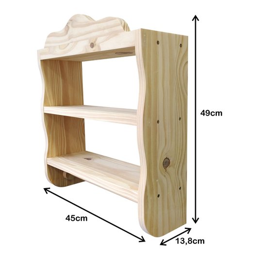 Prateleira de Madeira Pinus Porta Temperos Condimentos Decorativa  - 45x49x13,8cm - Farmhouse