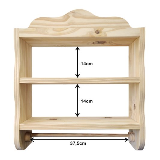 Prateleira de Madeira Pinus Porta Temperos Condimentos Decorativa  - 45x49x13,8cm - Farmhouse