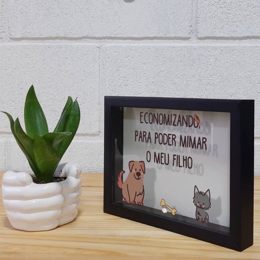 Quadro Cofre Criativo Economizando Para Poder Mimar o Meu Filho - Cachorrinho - Fundo Branco