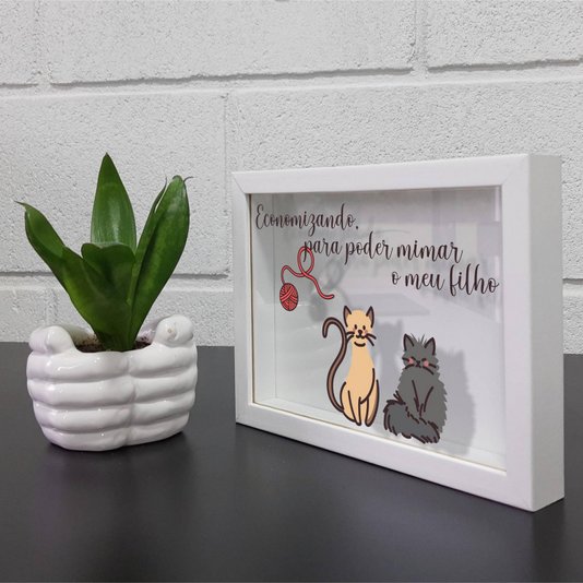 Quadro Cofre Criativo Economizando Para Poder Mimar o Meu Filho - Gatinho - Fundo Branco