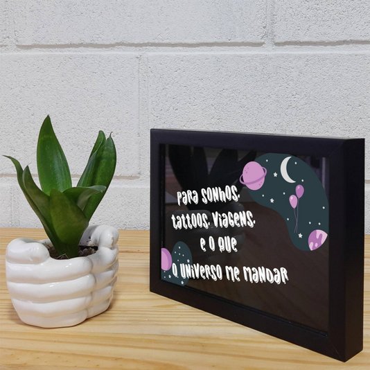 Quadro Cofre Criativo Para Sonhos, Tattoos, Viagens e o que o Universo Me Mandar - Fundo Preto