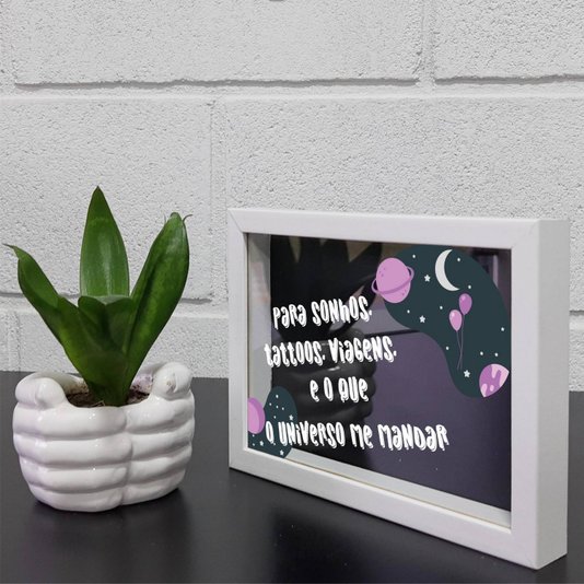 Quadro Cofre Criativo Para Sonhos, Tattoos, Viagens e o que o Universo Me Mandar - Fundo Preto