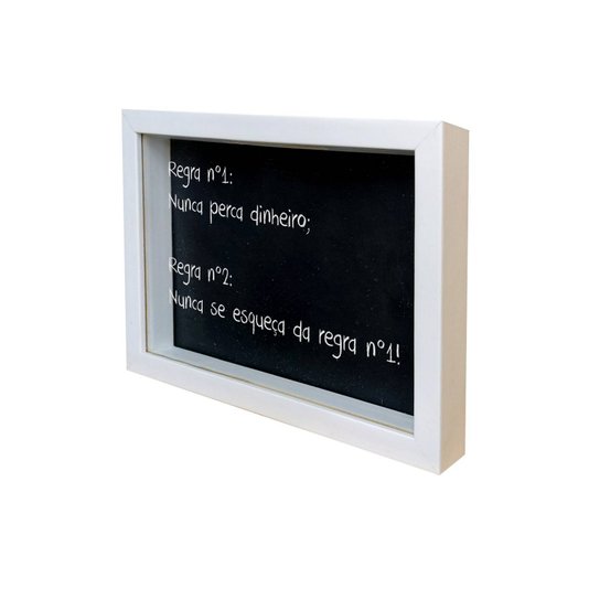 Quadro Cofre Criativo Regra nº 1: Nunca Perca Dinheiro; Regra nº 2: Nunca Esqueça da Regra nº1! - Fundo Preto