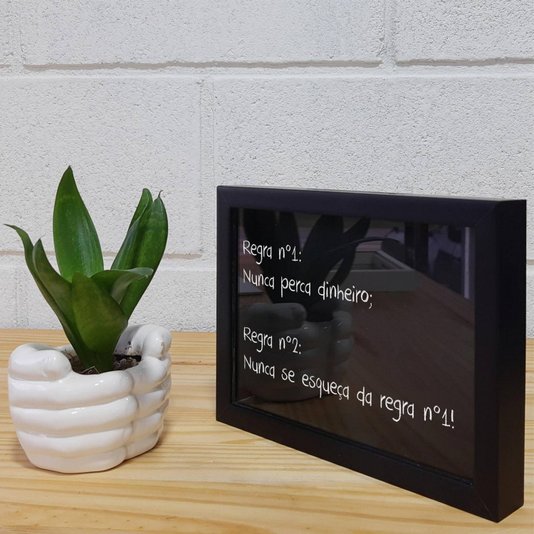 Quadro Cofre Criativo Regra nº 1: Nunca Perca Dinheiro; Regra nº 2: Nunca Esqueça da Regra nº1! - Fundo Preto