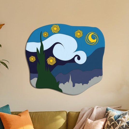 Quadro De Parede 3D A Noite Estrelada Vincent Van Gogh em MDF 3mm