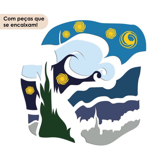 Quadro De Parede 3D A Noite Estrelada Vincent Van Gogh em MDF 3mm