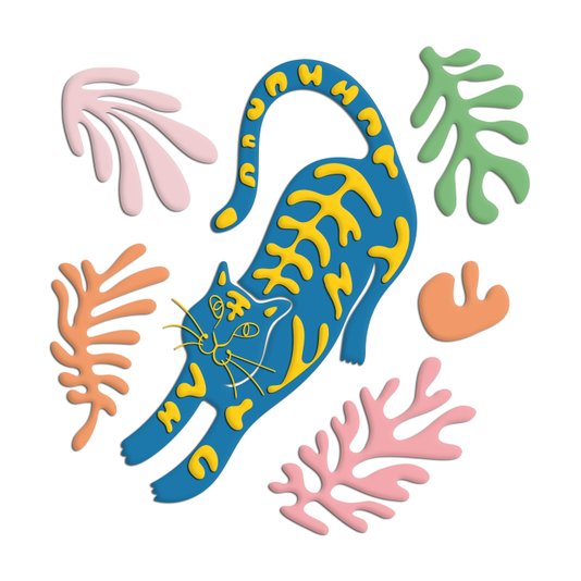 Quadro De Parede 3D Alto Relevo Gato Estilo Matisse em MDF 3mm