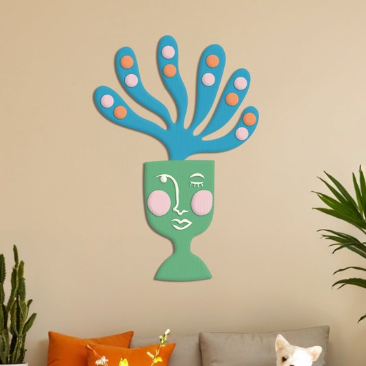 Quadro De Parede 3D Alto Relevo Vaso Estilo Matisse em MDF 3mm